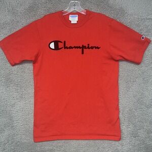 VTG Champion‎ T Shirt Men's Sz M Red Embroidered Script Logo Heavy Tee 90s